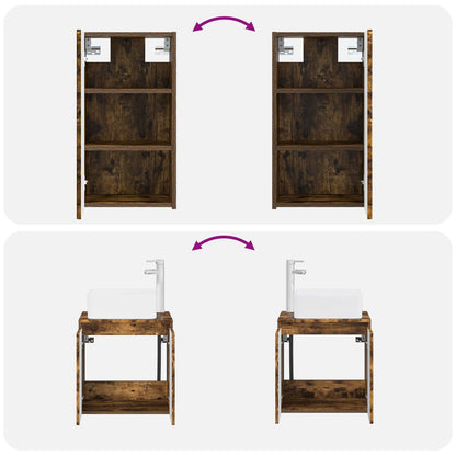 Bathroom Furniture Set 3 pcs Smoked Oak 33 x 34.5 x 160 cm