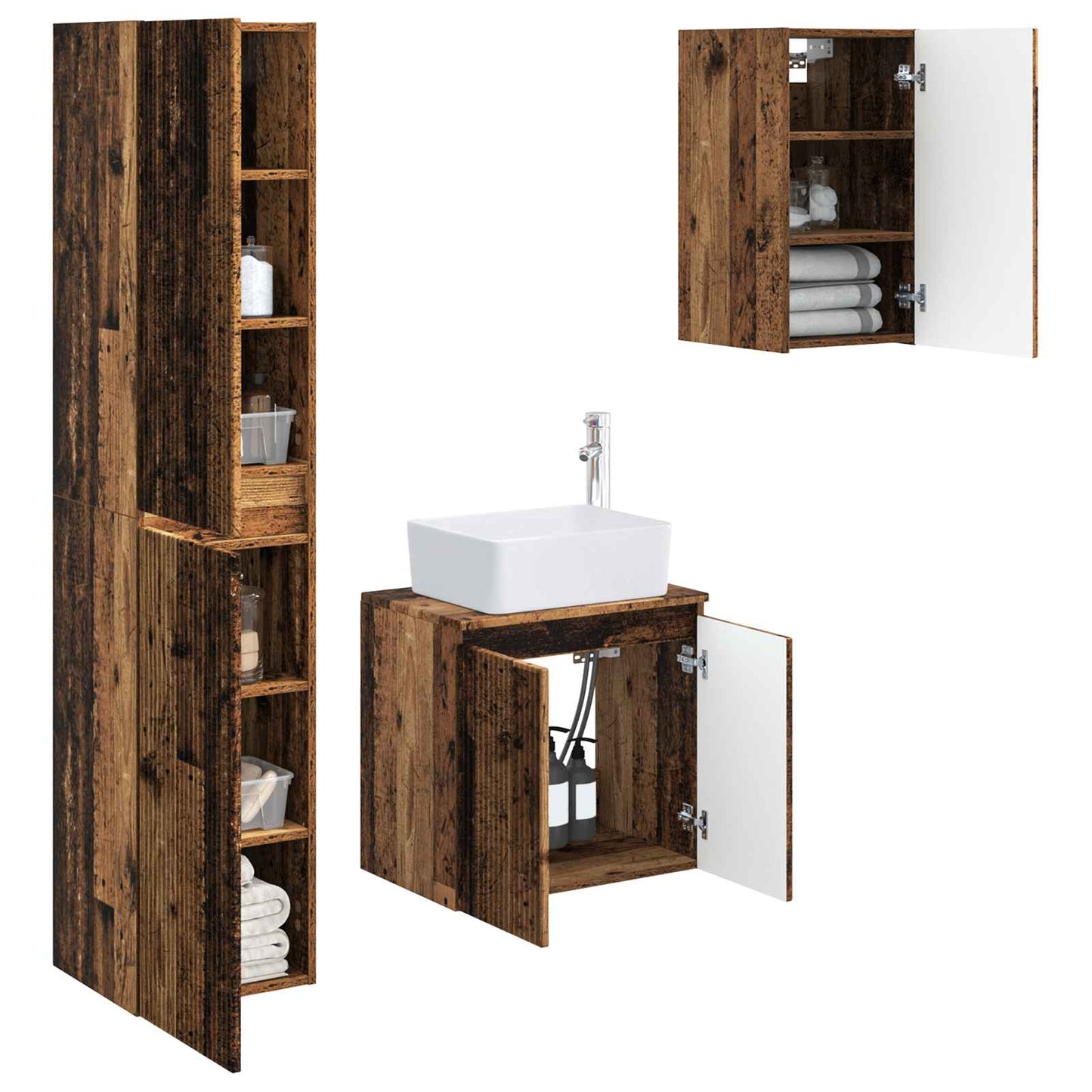 Bathroom Furniture Set 3 pcs Old Wood 33 x 34.5 x 160 cm