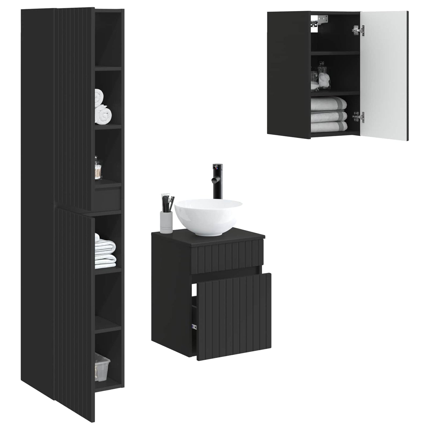 Bathroom Furniture Set 3 pcs Black 33 x 34.5 x 160 cm