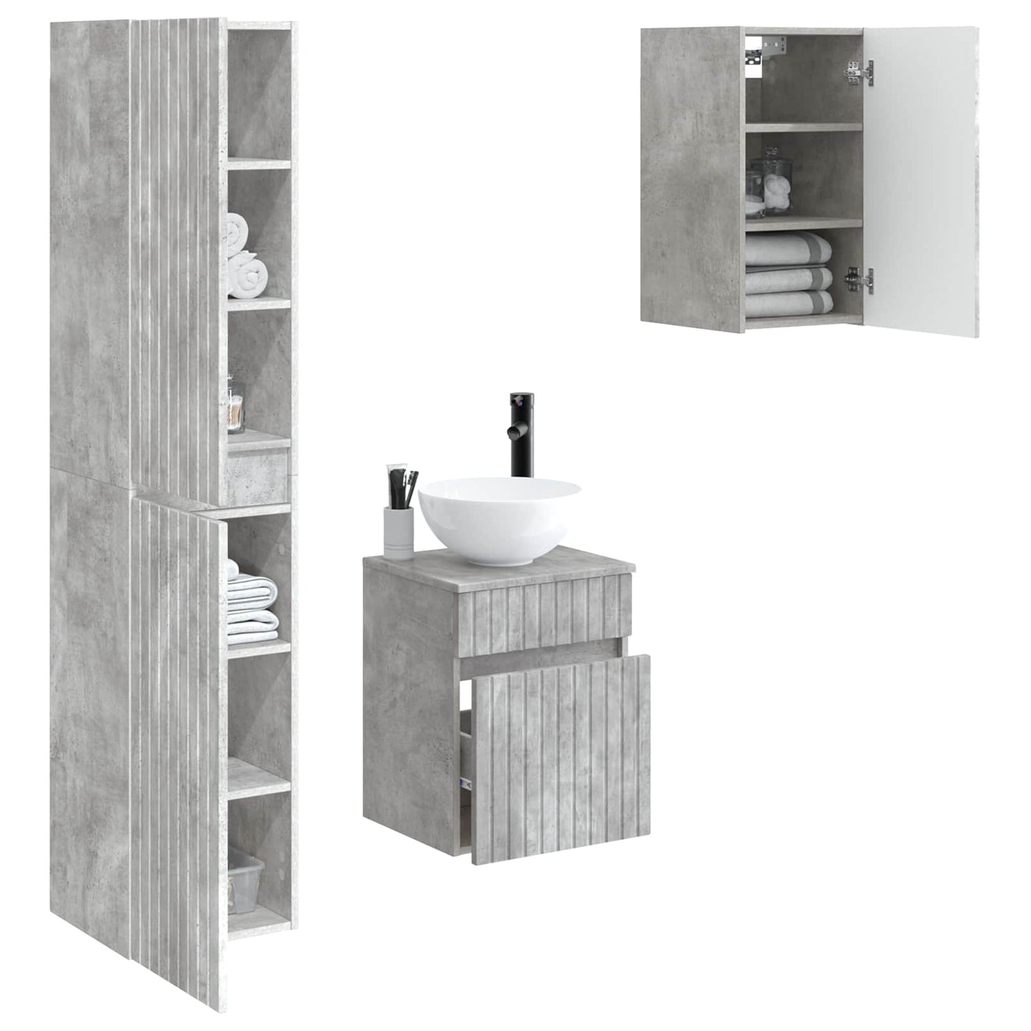 Bathroom Furniture Set 3 pcs Concrete Grey 33 x 34.5 x 160 cm