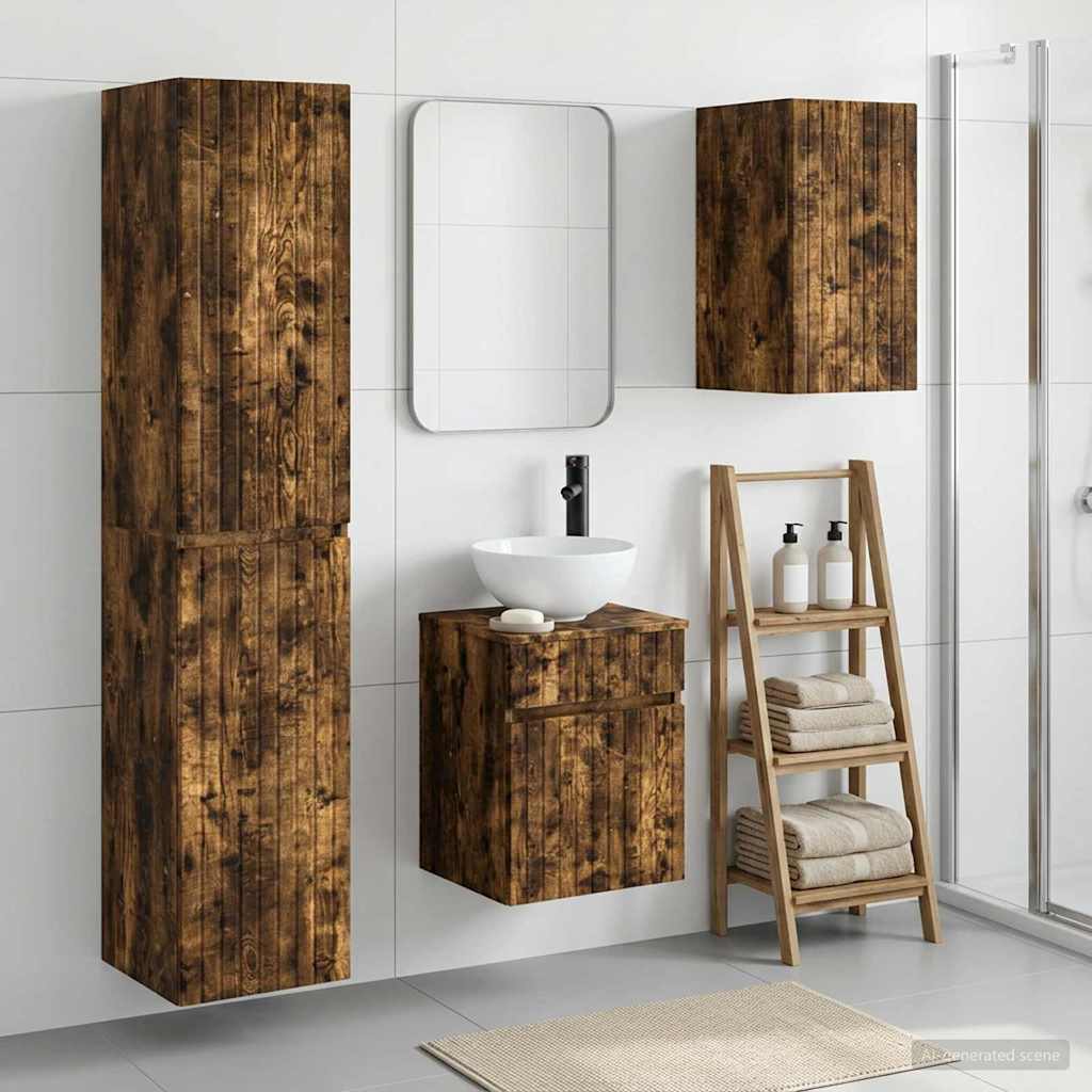 Bathroom Furniture Set 3 pcs Smoked Oak 33 x 34.5 x 160 cm
