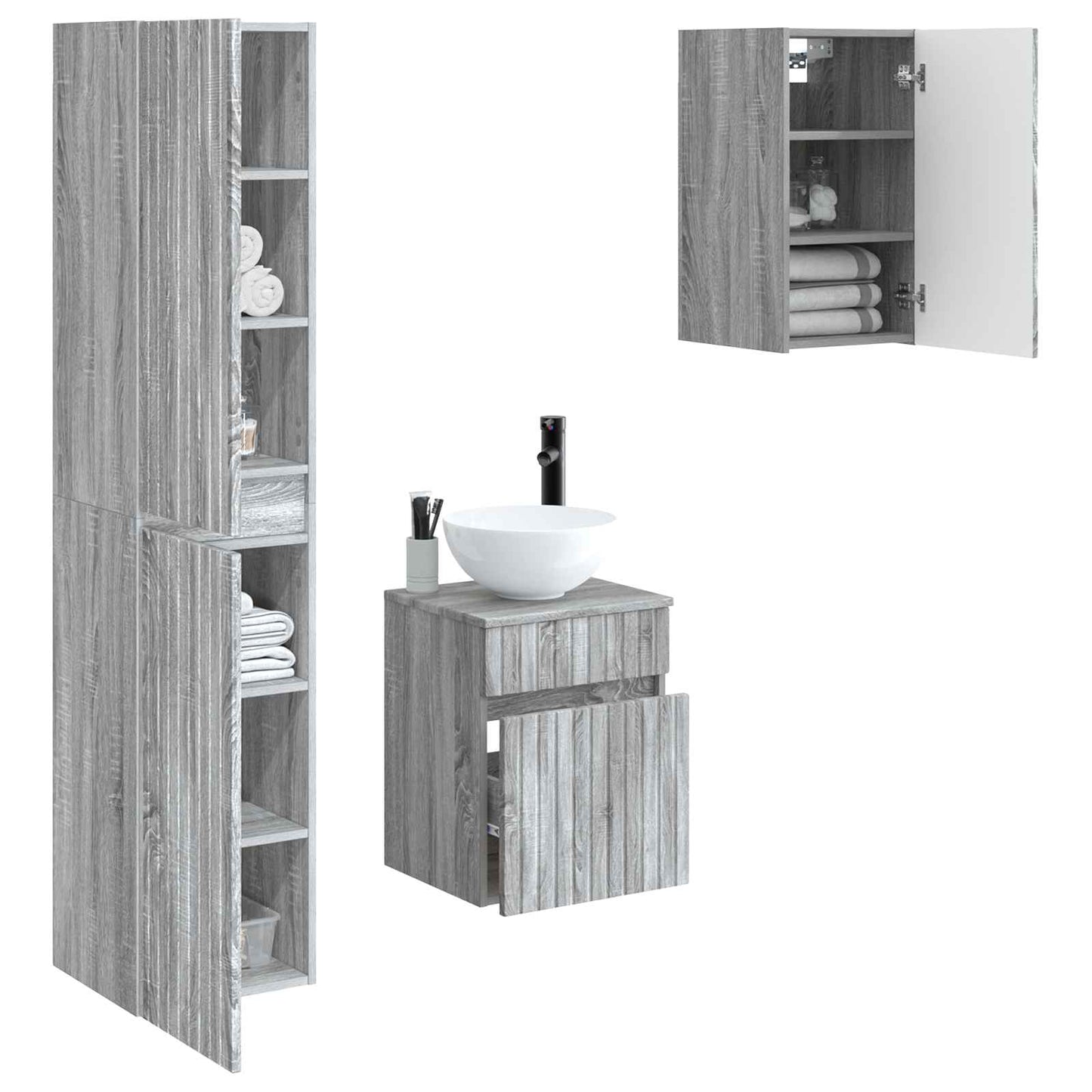 Bathroom Furniture Set 3 pcs Grey Sonoma 33 x 34.5 x 160 cm