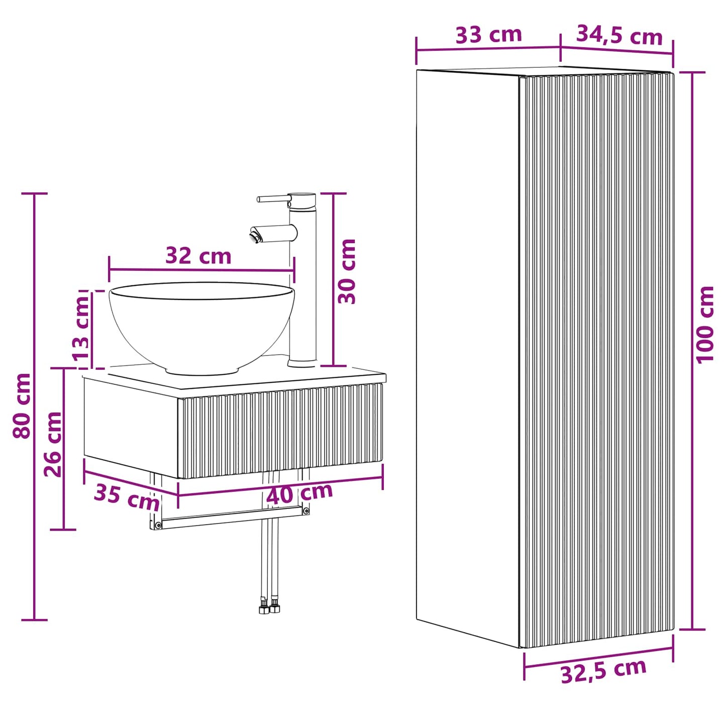 Bathroom Furniture Set 2 pcs Concrete Grey 33 x 34.5 x 100 cm