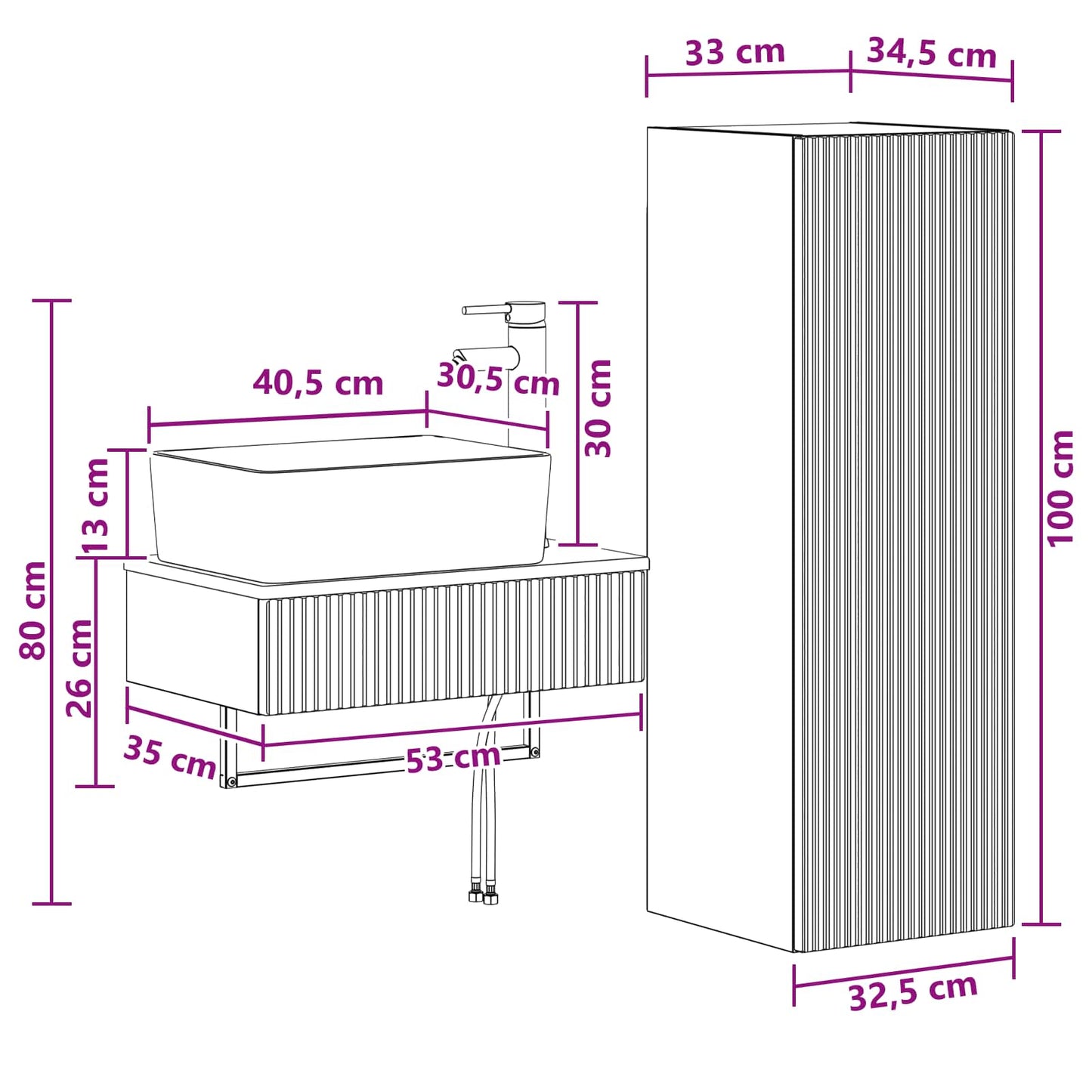 Bathroom Furniture Set 2 pcs Concrete Grey 33 x 34.5 x 100 cm