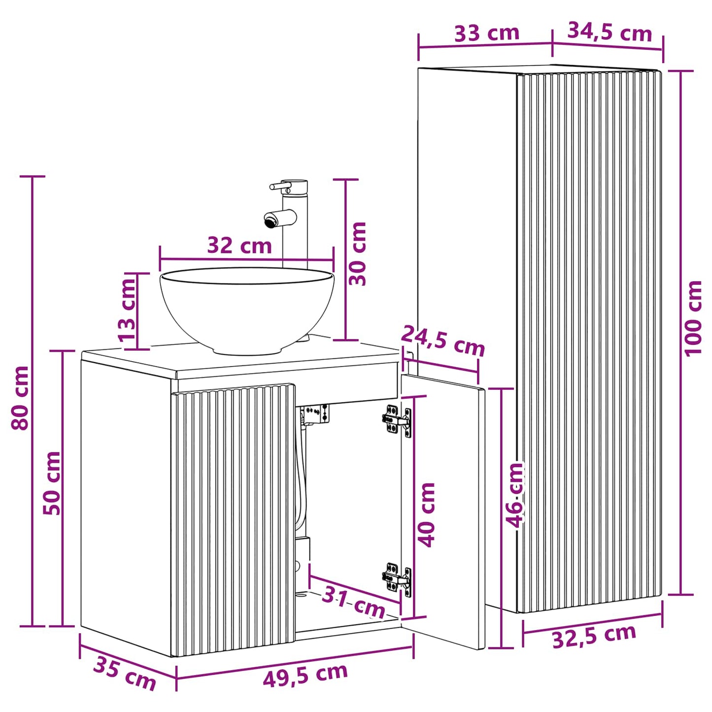 Bathroom Furniture Set 2 pcs Black 33 x 34.5 x 100 cm