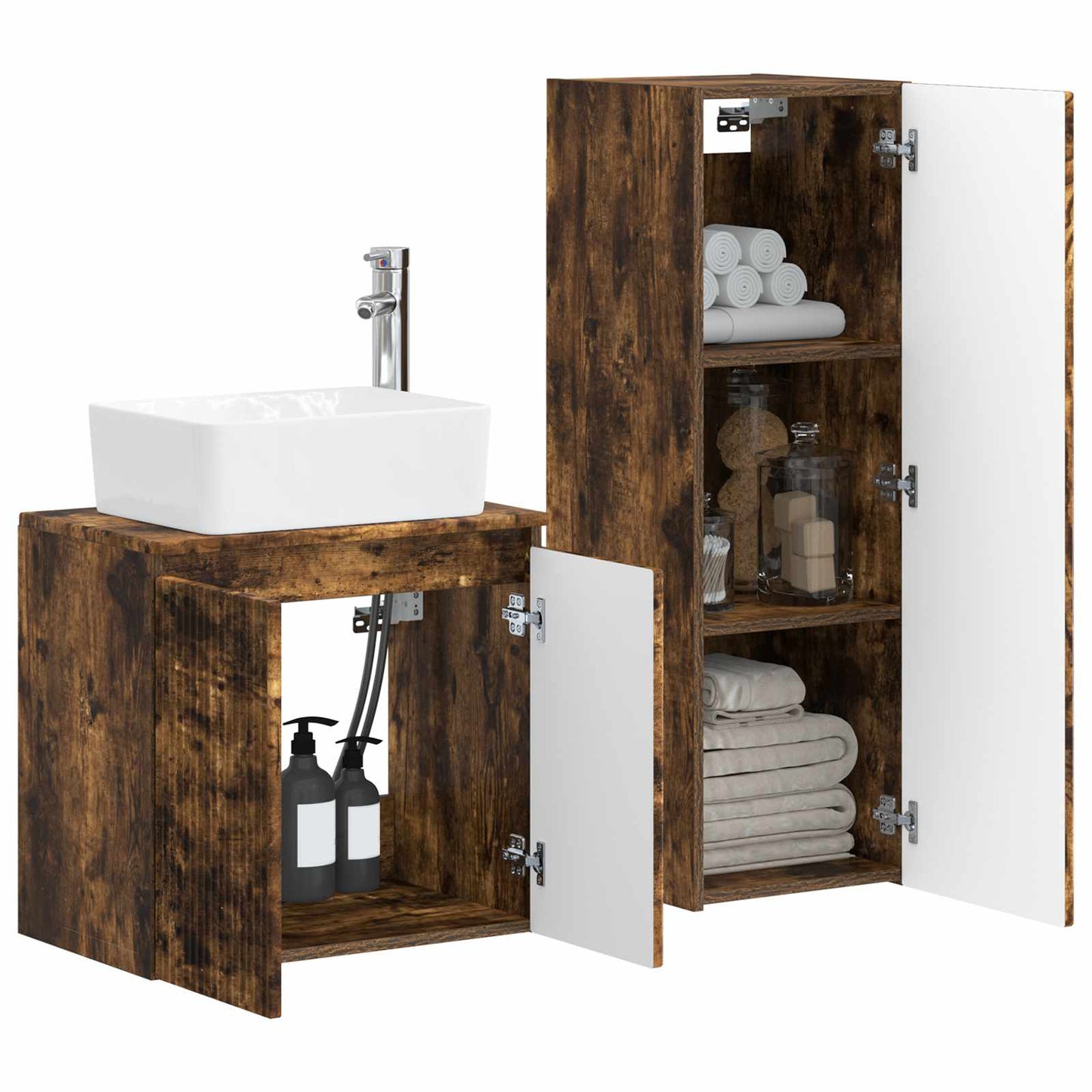 Bathroom Furniture Set 2 pcs Smoked Oak 33 x 34.5 x 100 cm