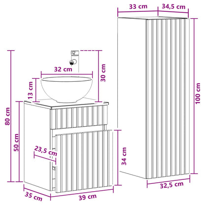 Bathroom Furniture Set 2 pcs Smoked Oak 33 x 34.5 x 100 cm