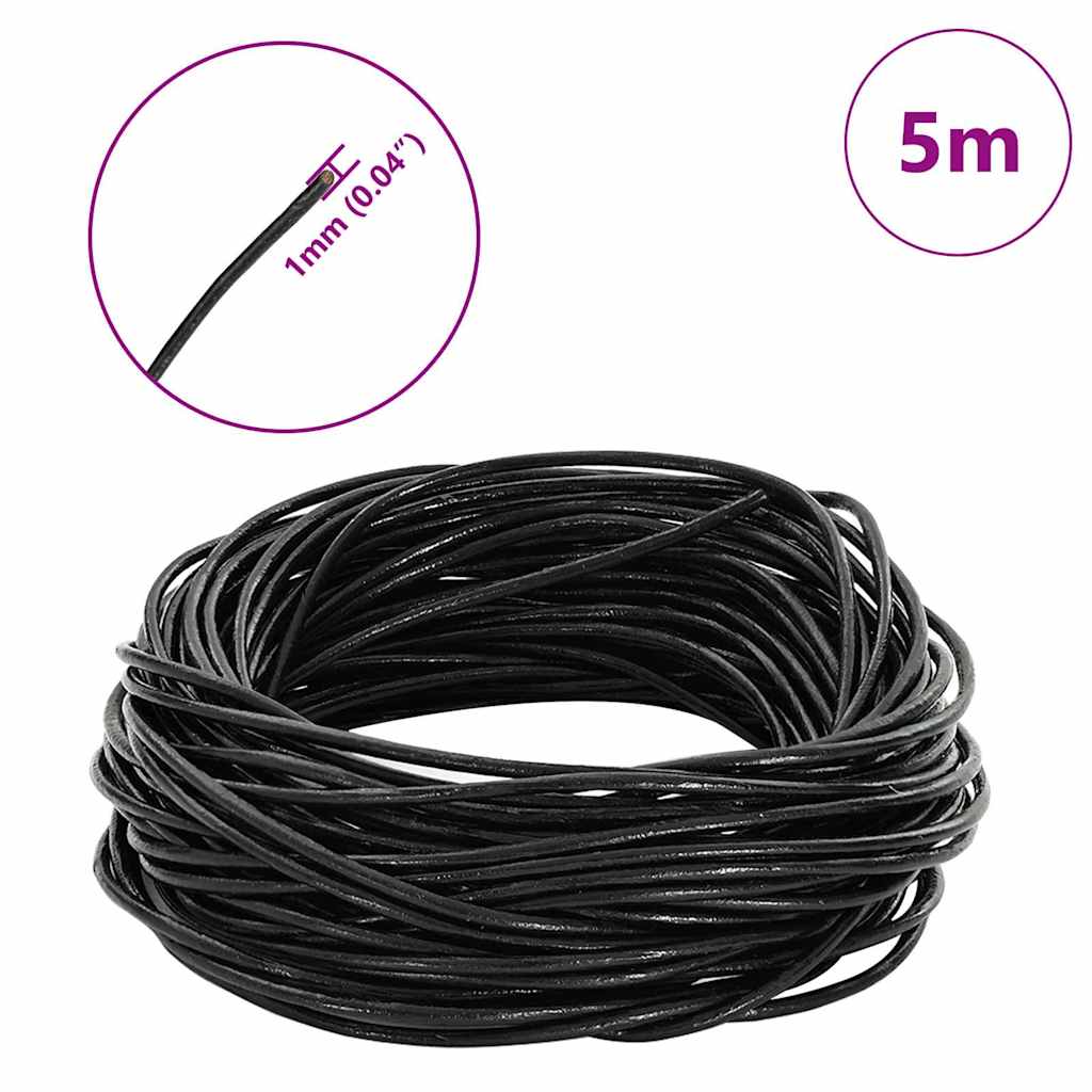 Leather Cord 1 Black Ø1 mm x 5 m Leather