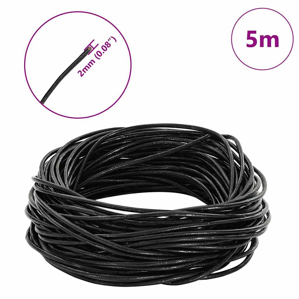 Leather Cord 1 Black Ø2 mm x 5 m Leather