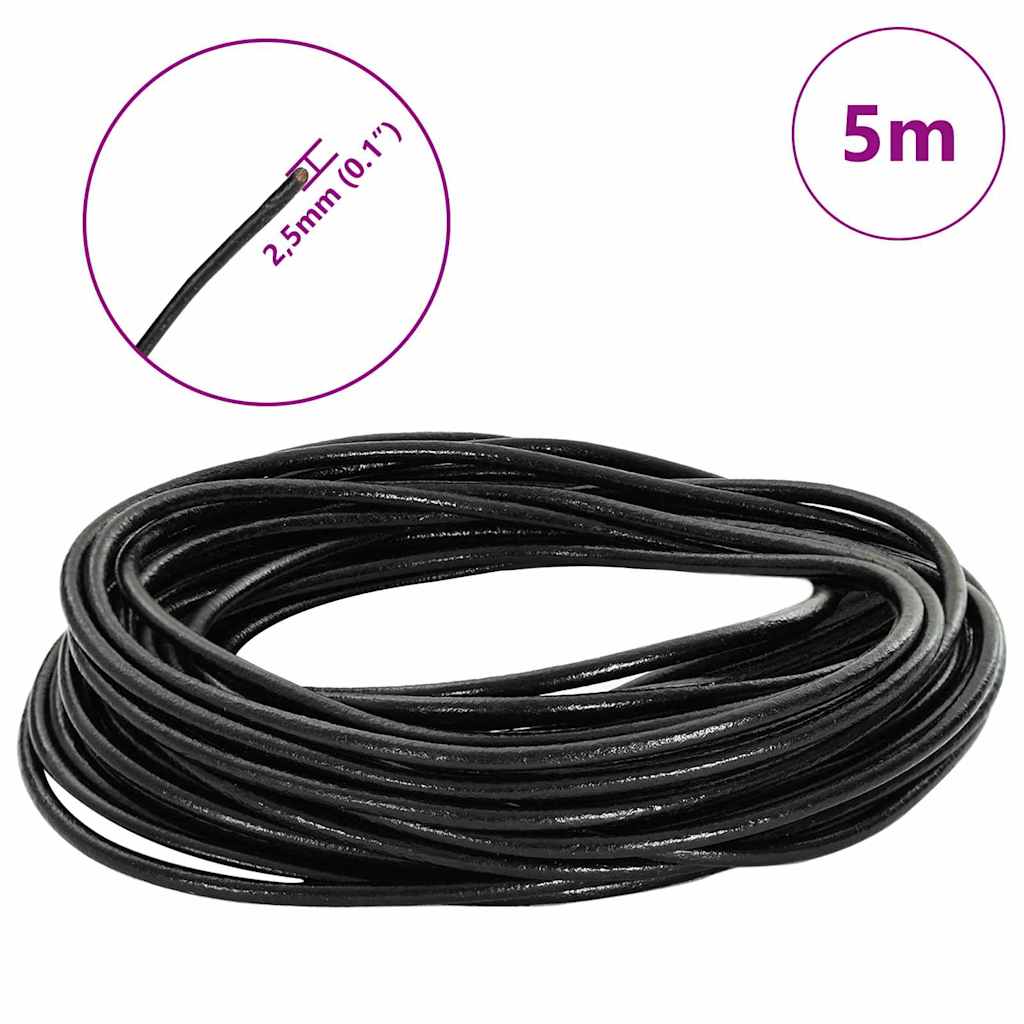 Leather Cord 1 Black Ø2.5 mm x 5 m Leather