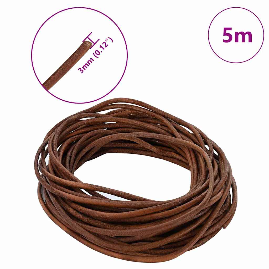 Leather Cord 1 Light Brown Ø3 mm x 5 m Leather