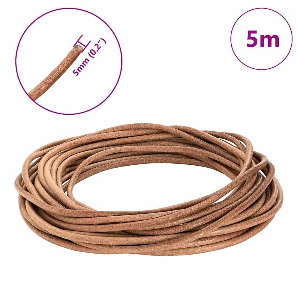 Leather Cord 1 Brown Ø5 mm x 5 m Leather