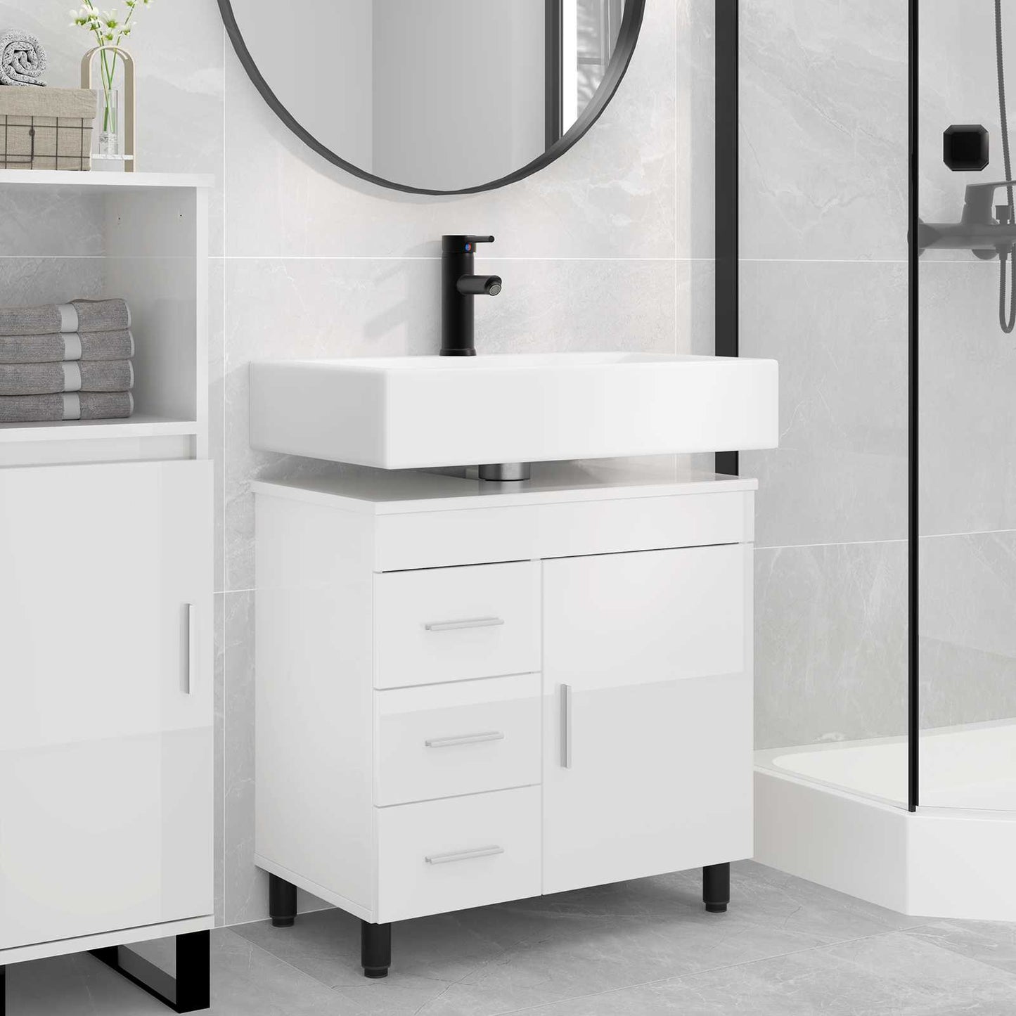 Bathroom Vanity Unit High Gloss White 60 x 35 x 60 cm