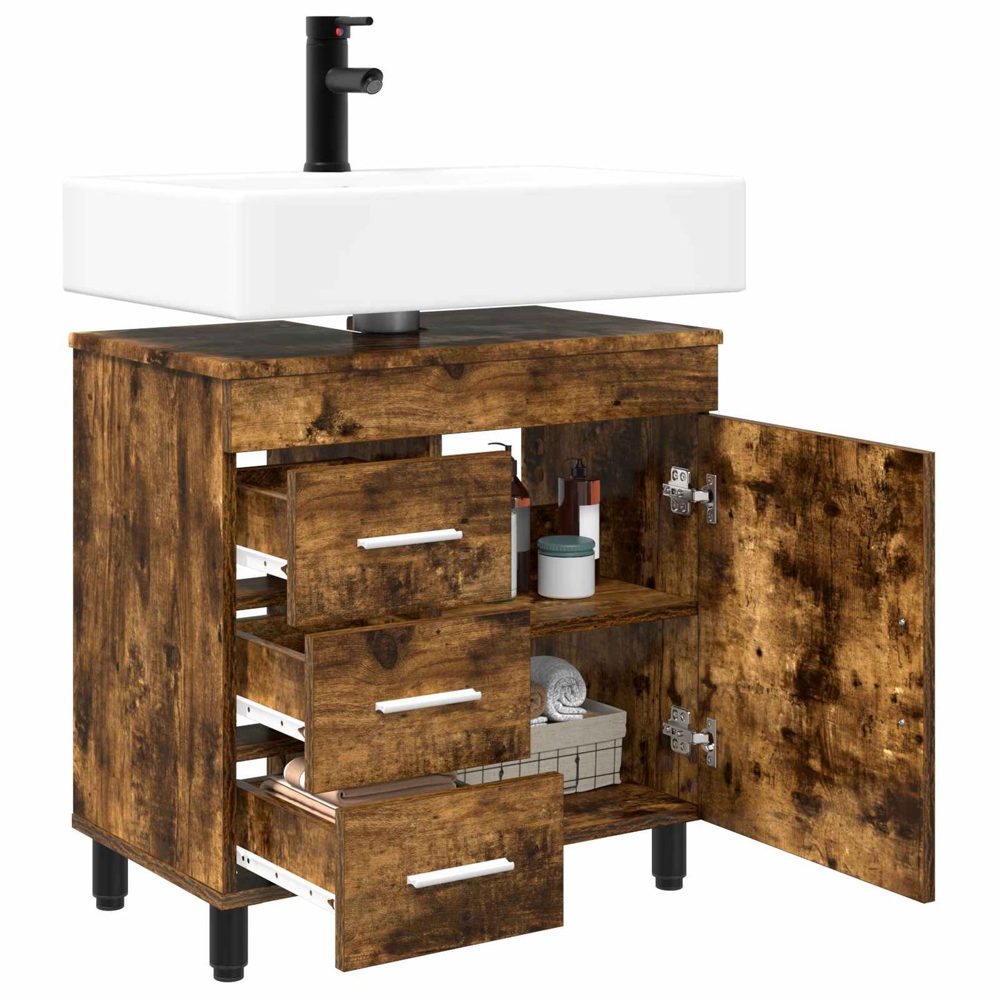 Bathroom Vanity Unit Smoked Oak 60 x 35 x 60 cm Engineered Wood