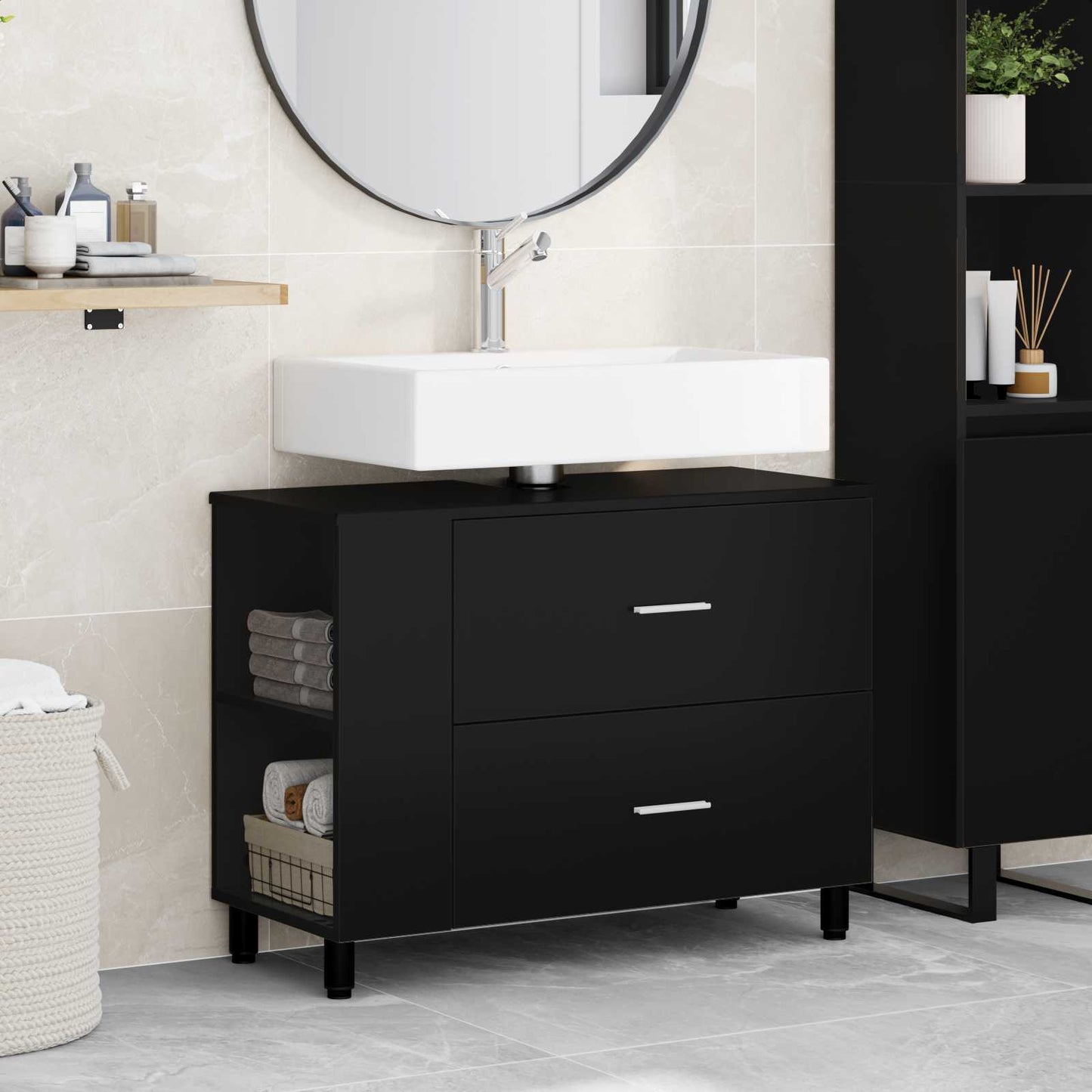 Bathroom Vanity Unit Black 80 x 35 x 60 cm Engineered Wood