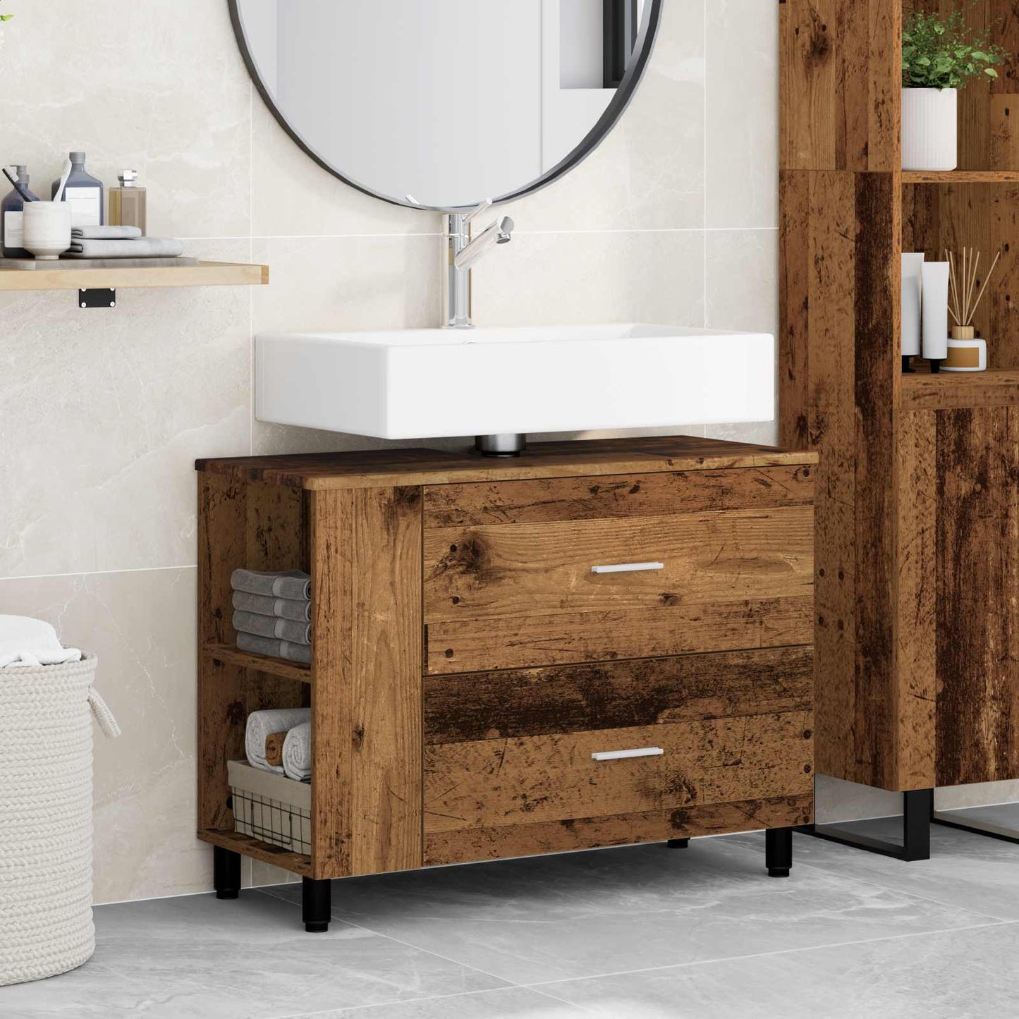 Bathroom Vanity Unit Old Wood 80 x 35 x 60 cm Engineered Wood