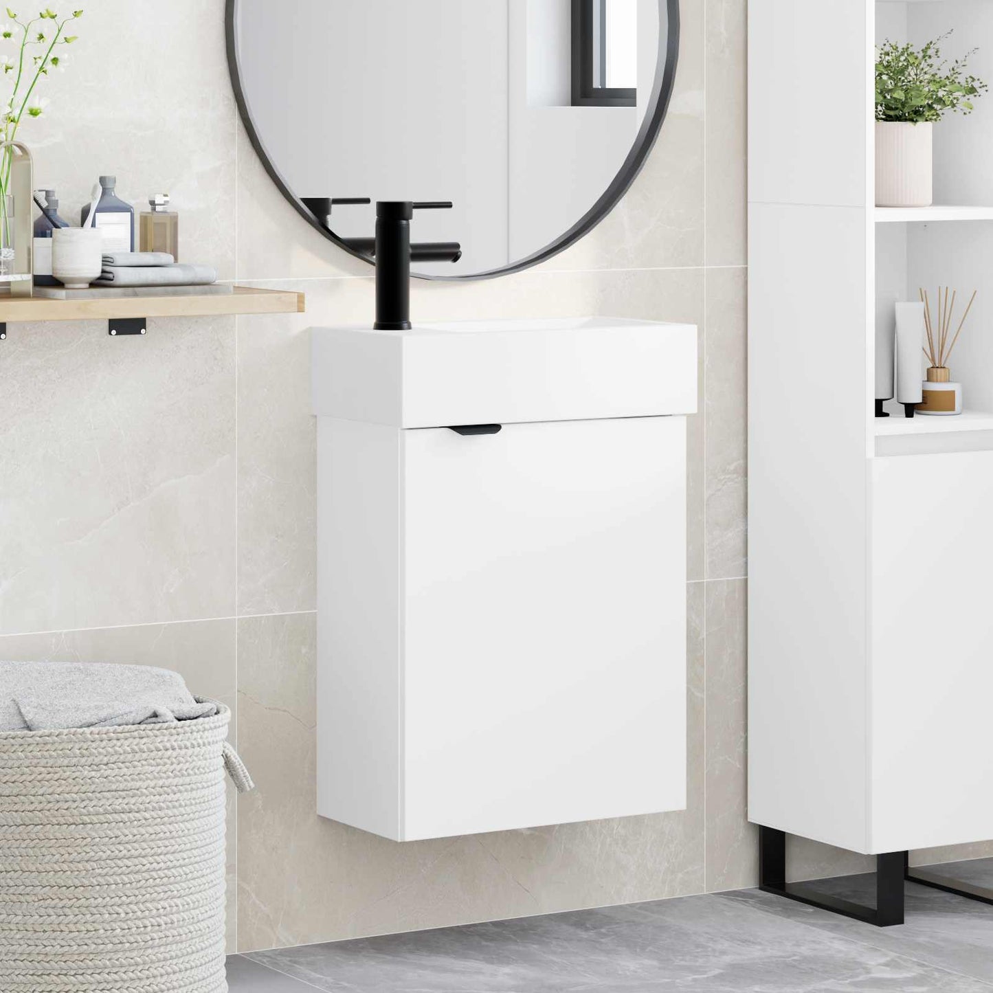 Bathroom Vanity Unit with Tap White 45.5 x 22.5 x 84 cm