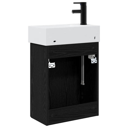 Bathroom Vanity Unit with Tap Black Oak 45.5 x 22.5 x 84 cm