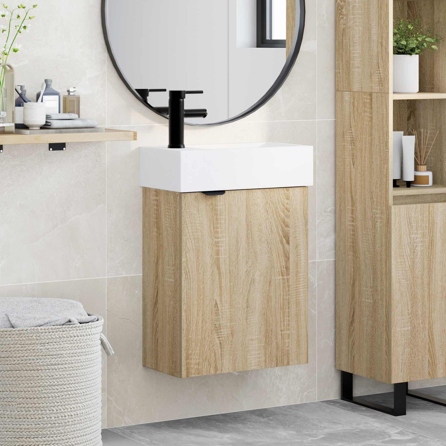 Bathroom Vanity Unit with Tap Sonoma Oak 45.5 x 22.5 x 84 cm