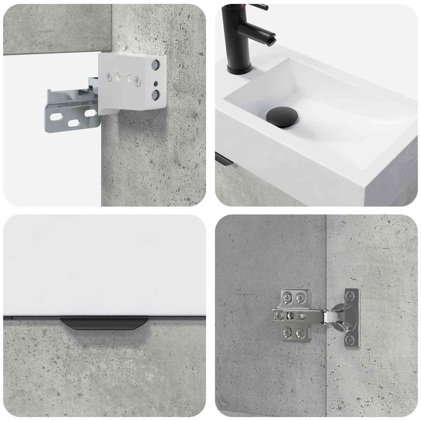 Bathroom Vanity Unit with Tap Concrete Grey 45.5 x 22.5 x 84 cm
