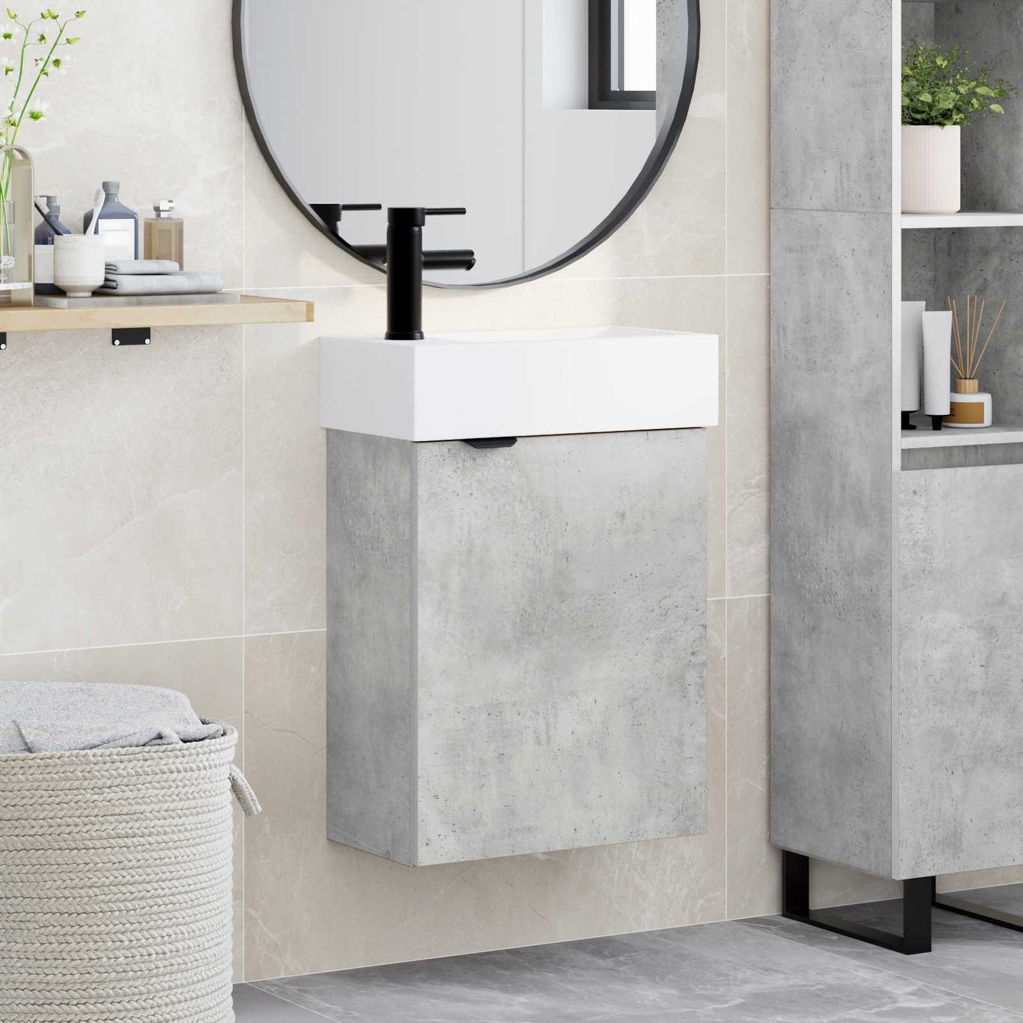 Bathroom Vanity Unit with Tap Concrete Grey 45.5 x 22.5 x 84 cm