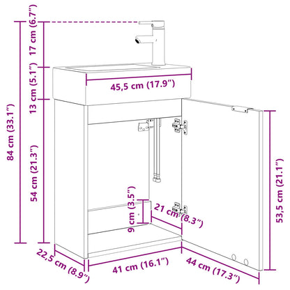Bathroom Vanity Unit with Tap Black Oak 45.5 x 22.5 x 84 cm