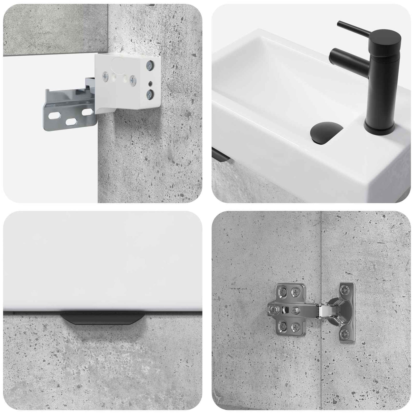 Bathroom Vanity Unit with Tap Concrete Grey 45.5 x 22.5 x 84 cm