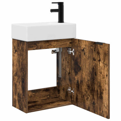 Bathroom Vanity Unit with Tap Smoked Oak 45.5 x 22.5 x 84 cm