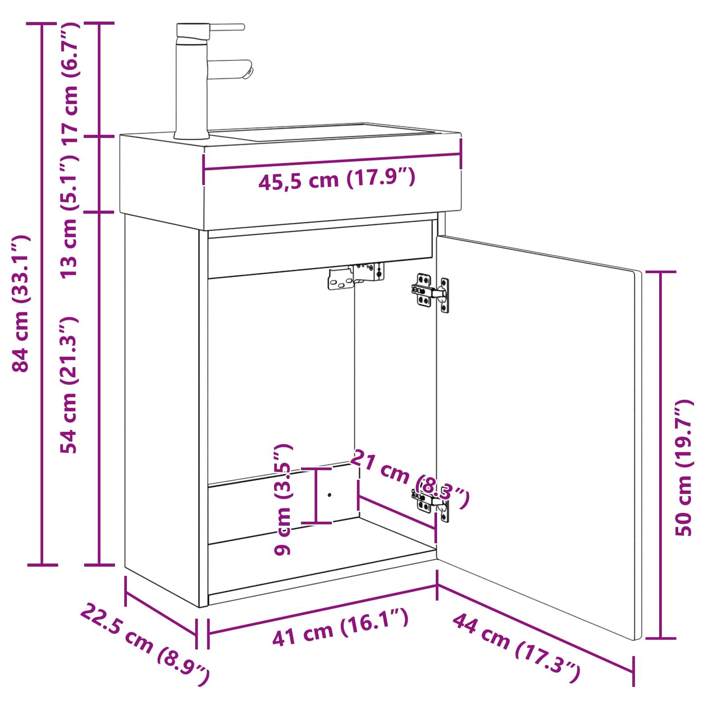 Bathroom Vanity Unit with Tap Sonoma Oak 45.5 x 22.5 x 84 cm