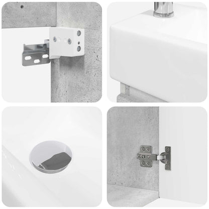 Bathroom Vanity Unit with Tap Concrete Grey 45.5 x 22.5 x 84 cm