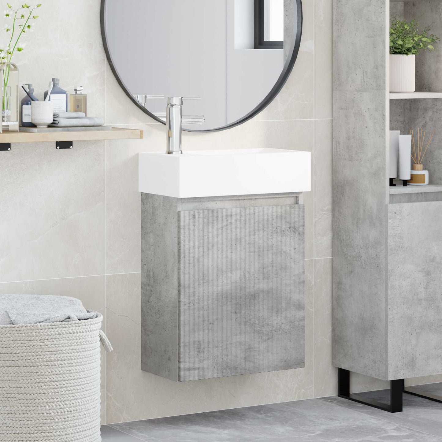 Bathroom Vanity Unit with Tap Concrete Grey 45.5 x 22.5 x 84 cm
