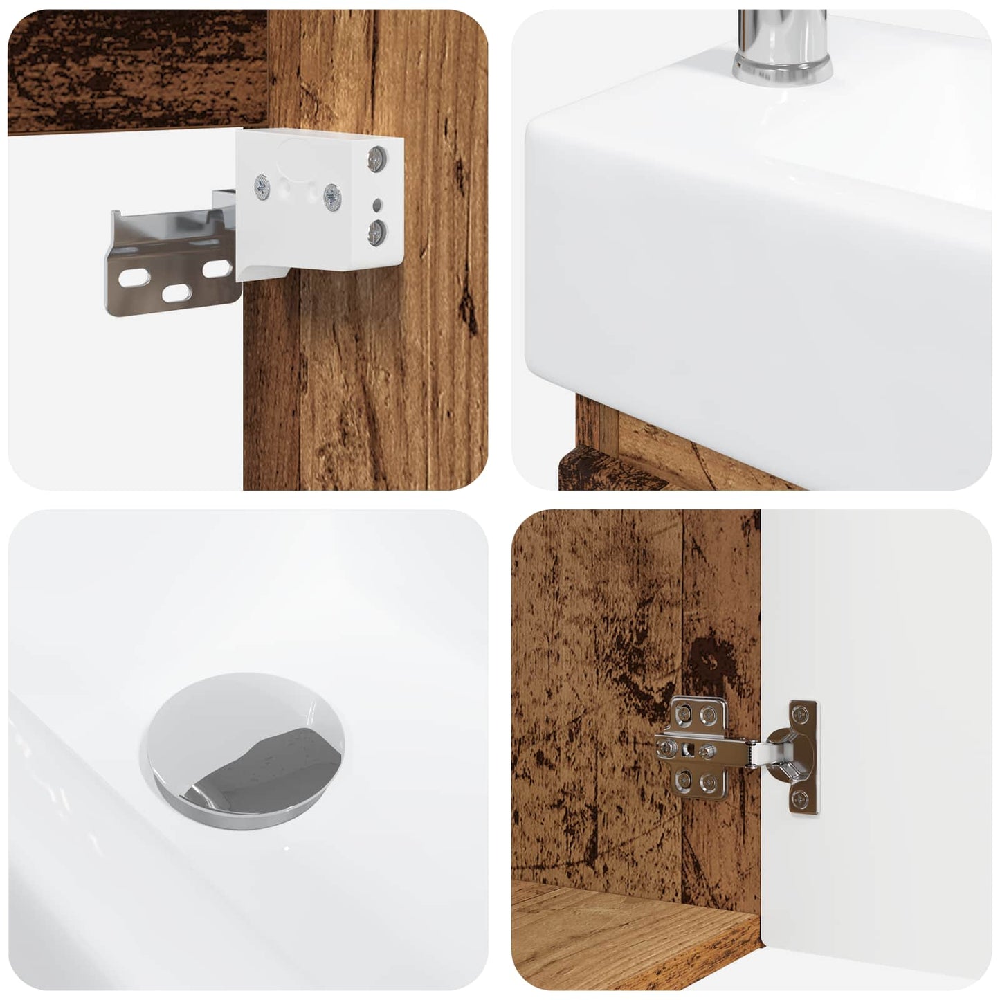 Bathroom Vanity Unit with Tap Old Wood 45.5 x 22.5 x 84 cm