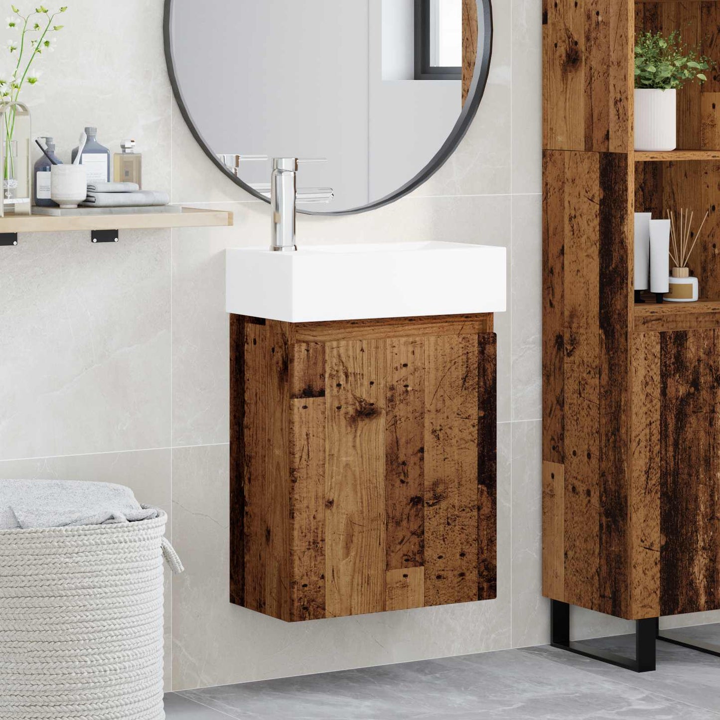Bathroom Vanity Unit with Tap Old Wood 45.5 x 22.5 x 84 cm