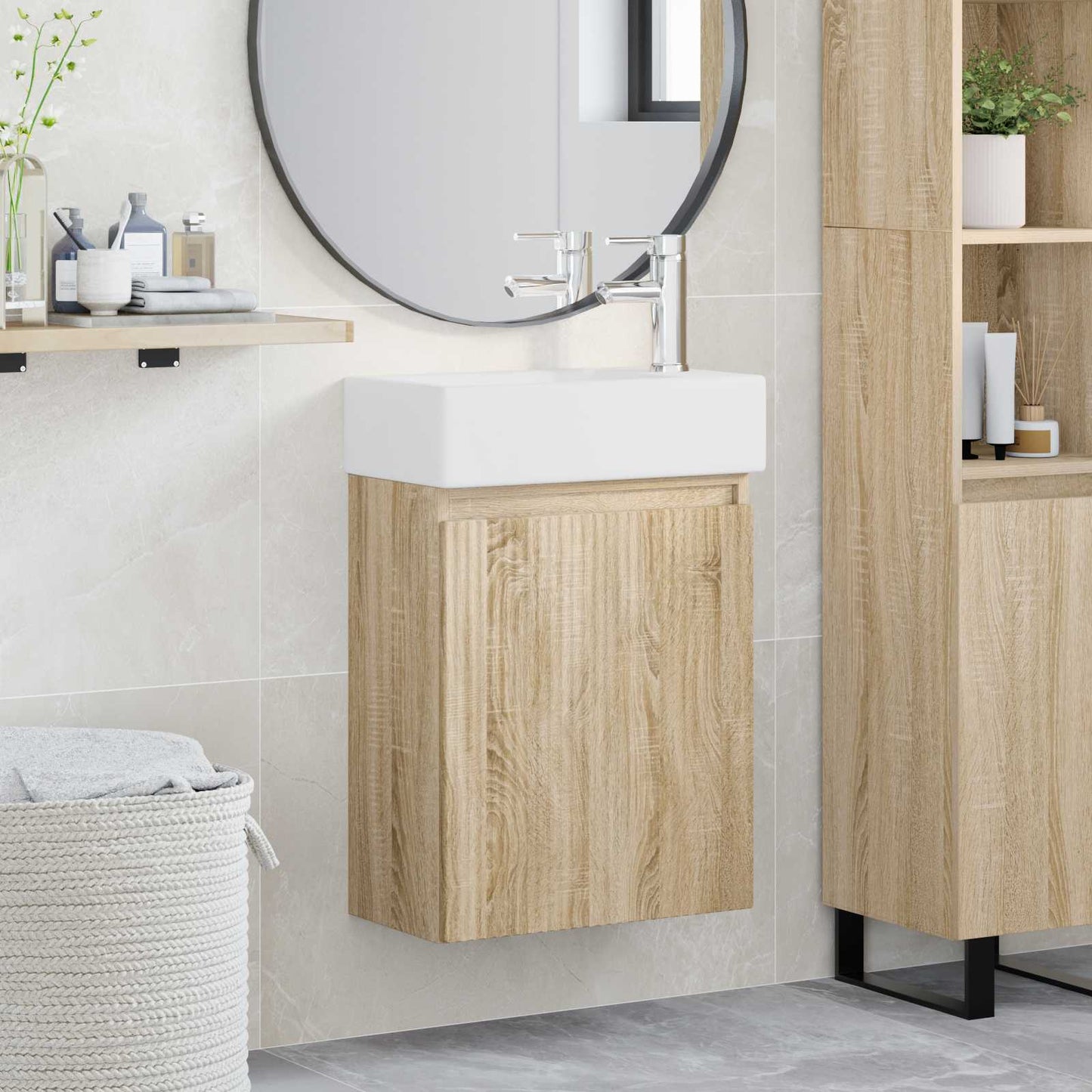 Bathroom Vanity Unit with Tap Sonoma Oak 45.5 x 22.5 x 84 cm