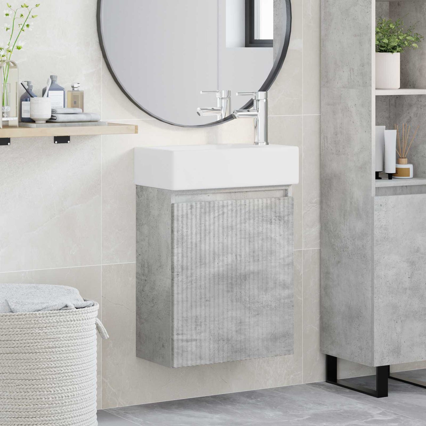 Bathroom Vanity Unit with Tap Concrete Grey 45.5 x 22.5 x 84 cm