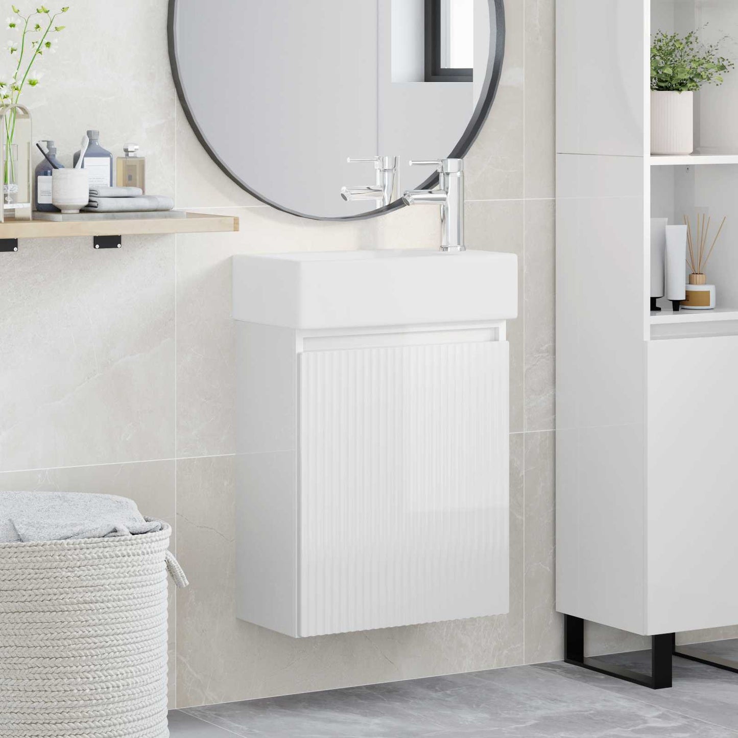 Bathroom Vanity Unit with Tap High Gloss White