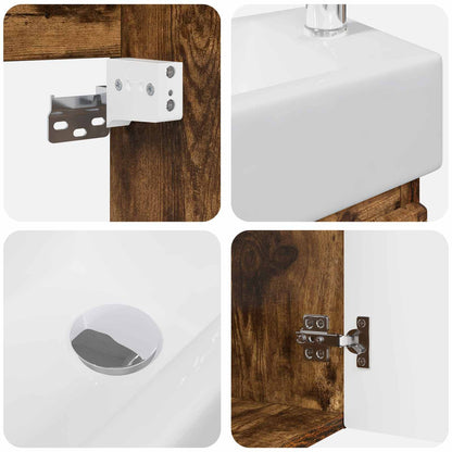 Bathroom Vanity Unit with Tap Smoked Oak 45.5 x 22.5 x 84 cm