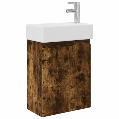 Bathroom Vanity Unit with Tap Smoked Oak 45.5 x 22.5 x 84 cm