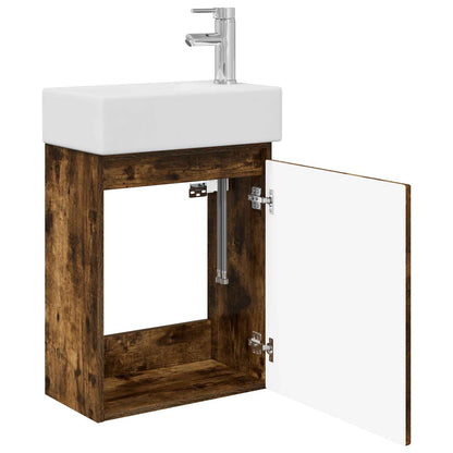 Bathroom Vanity Unit with Tap Smoked Oak 45.5 x 22.5 x 84 cm