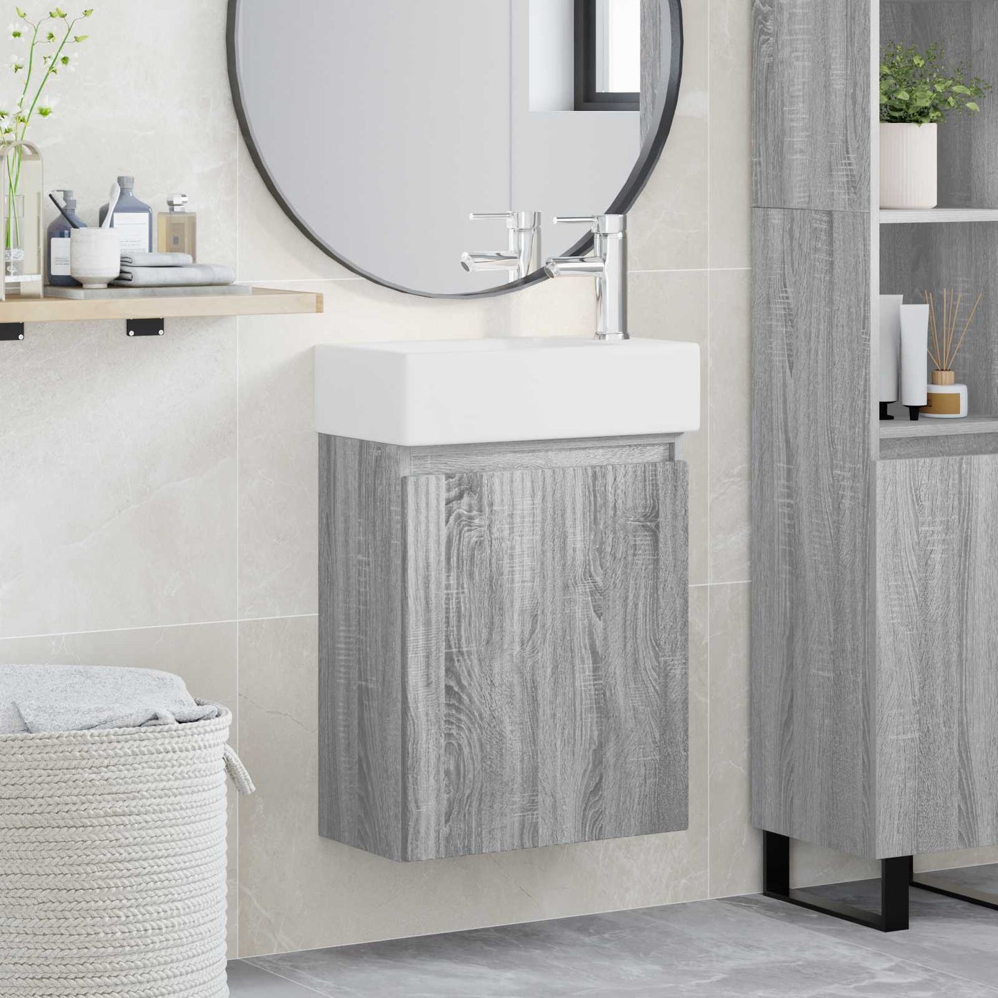Bathroom Vanity Unit with Tap Grey Sonoma 45.5 x 22.5 x 84 cm