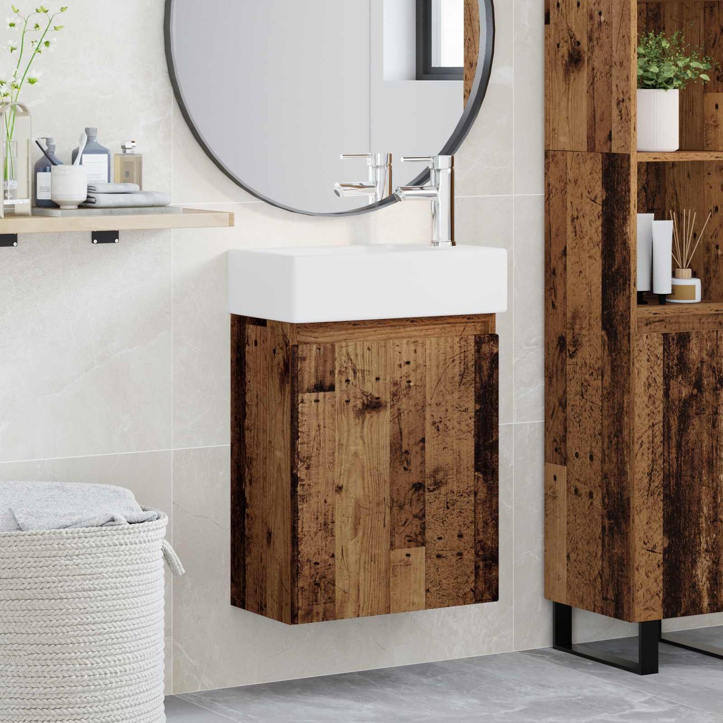 Bathroom Vanity Unit with Tap Old Wood 45.5 x 22.5 x 84 cm