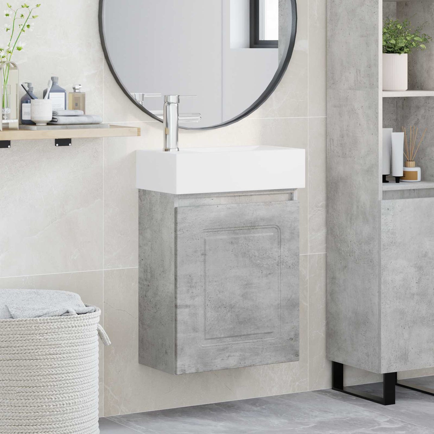Bathroom Vanity Unit with Tap Concrete Grey 45.5 x 22.5 x 84 cm