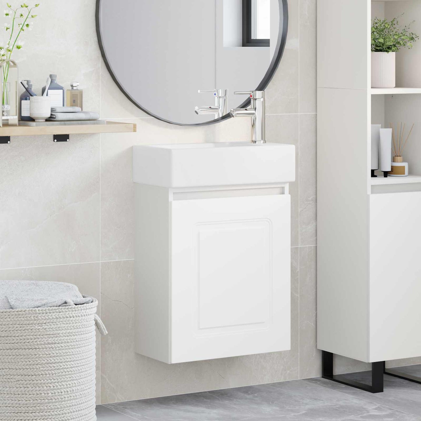 Bathroom Vanity Unit with Tap White 45.5 x 22.5 x 84 cm