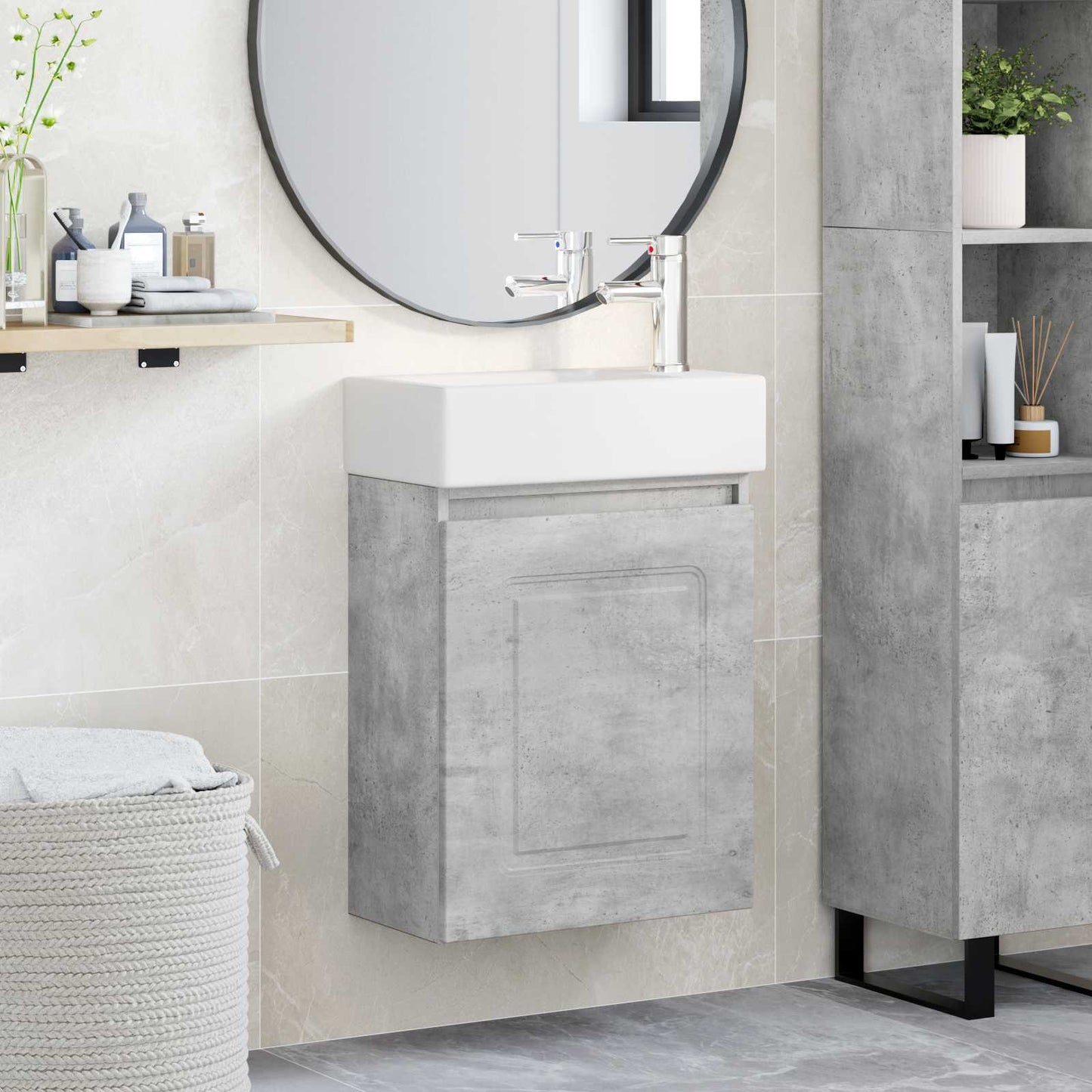 Bathroom Vanity Unit with Tap Concrete Grey 45.5 x 22.5 x 84 cm