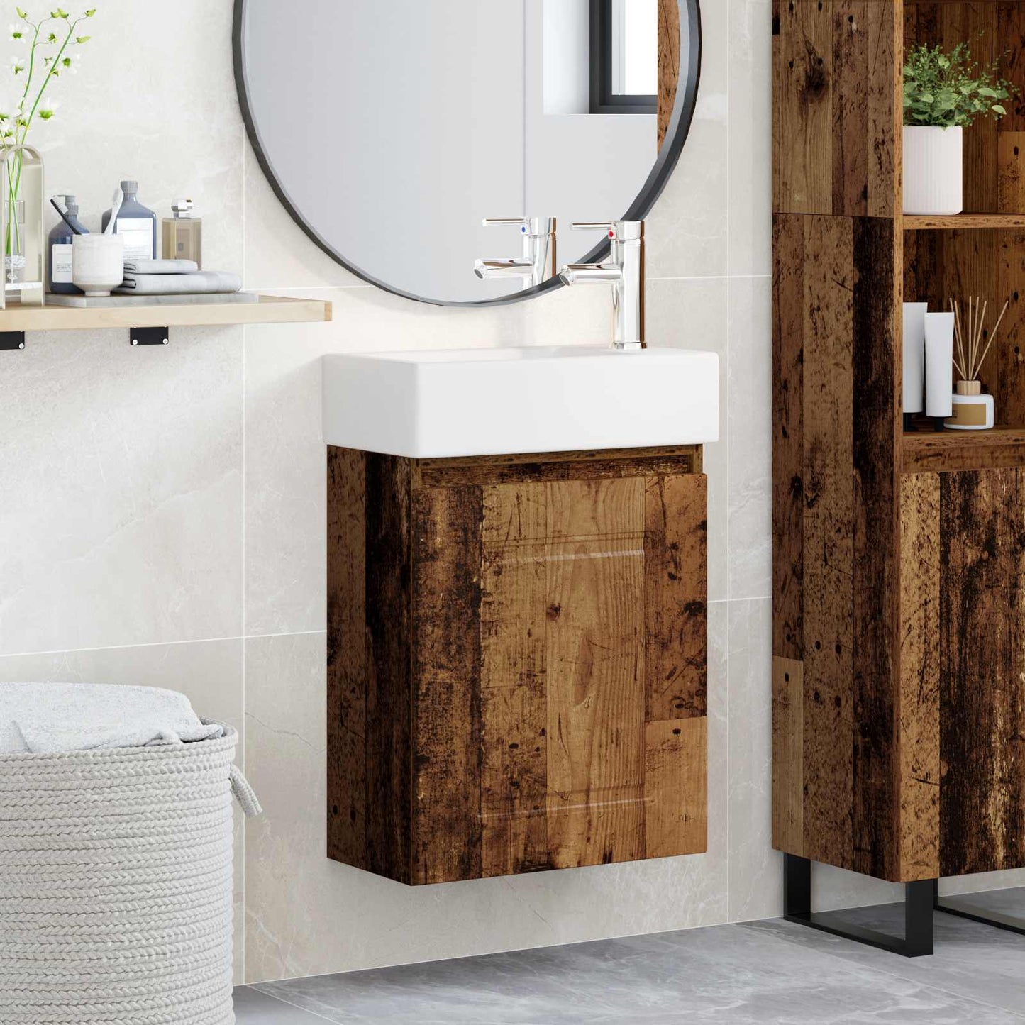 Bathroom Vanity Unit with Tap Old Wood 45.5 x 22.5 x 84 cm