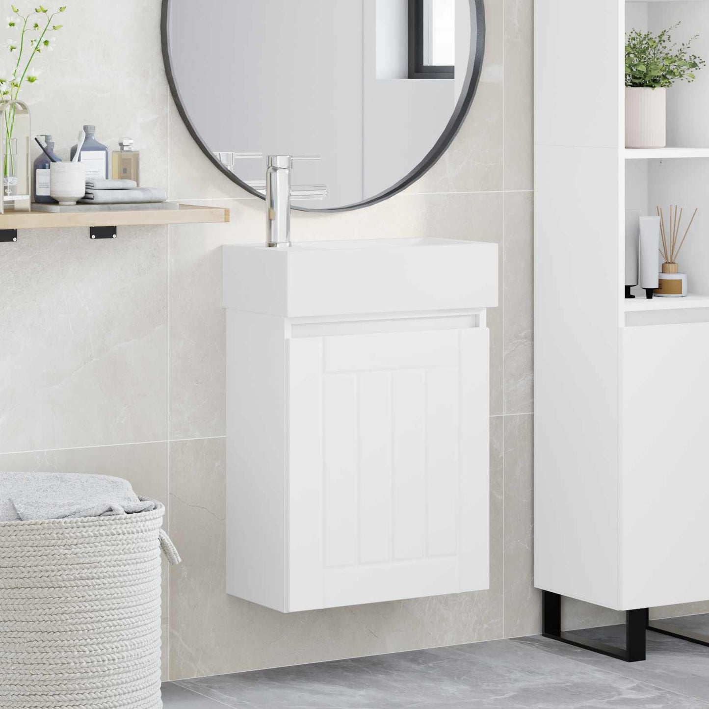 Bathroom Vanity Unit with Tap White 45.5 x 25.5 x 84 cm