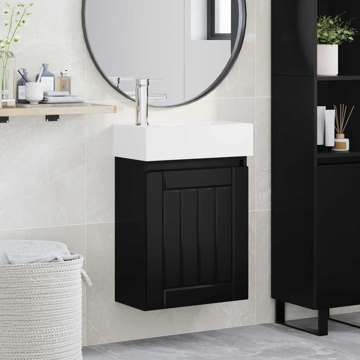 Bathroom Vanity Unit with Tap Black 45.5 x 25.5 x 84 cm