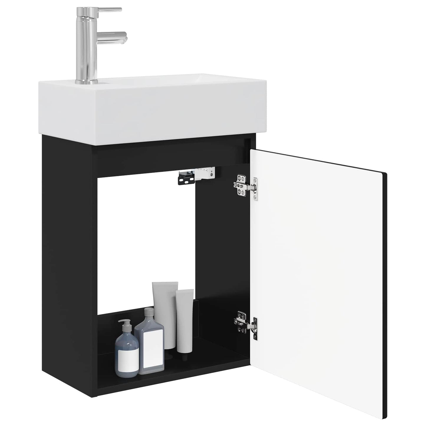 Bathroom Vanity Unit with Tap Black 45.5 x 25.5 x 84 cm