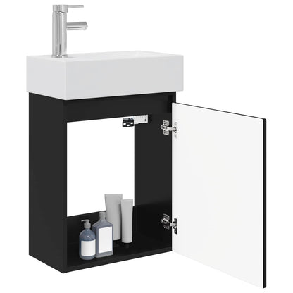 Bathroom Vanity Unit with Tap Black 45.5 x 25.5 x 84 cm