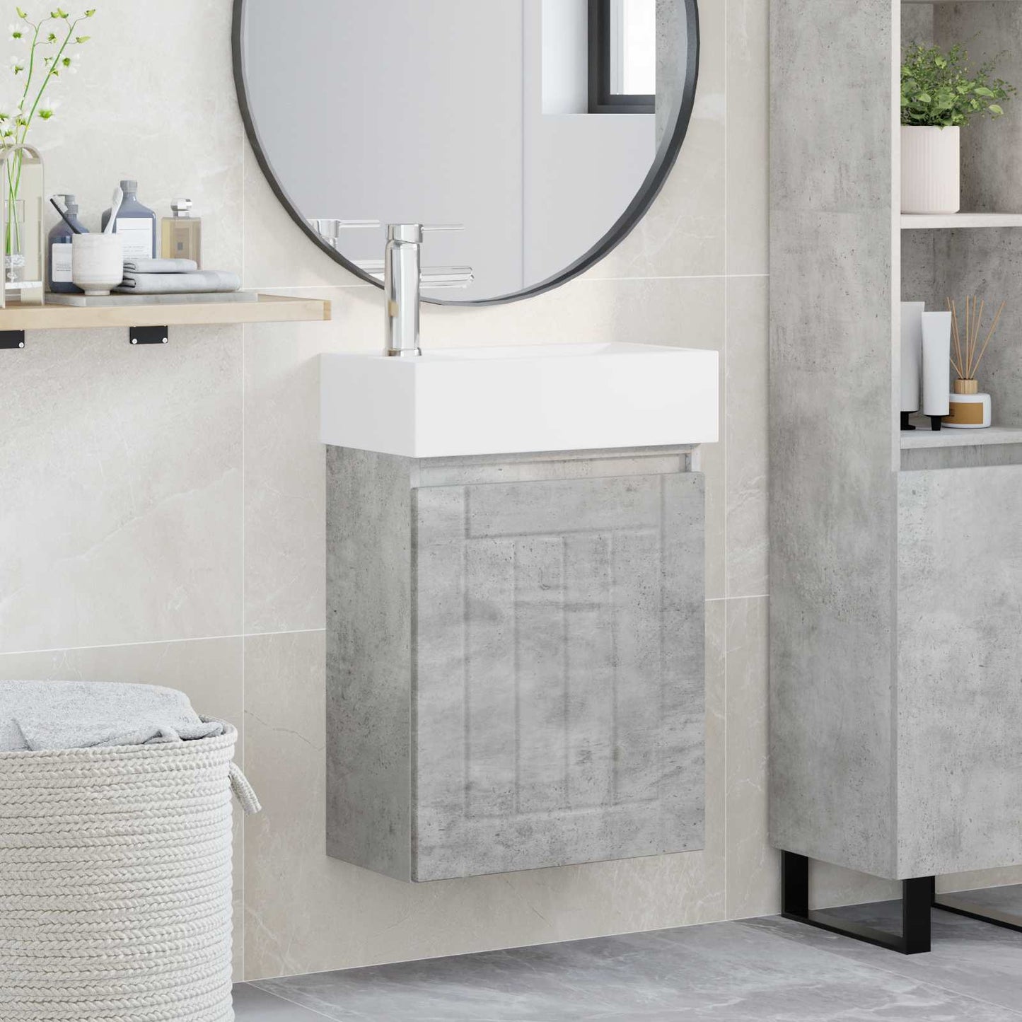 Bathroom Vanity Unit with Tap Concrete Grey 45.5 x 25.5 x 84 cm